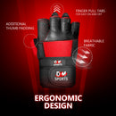 DXM SPORTS Men's Weight Lifting Leather Gloves with Wrist Wrap Support - Red 23 image